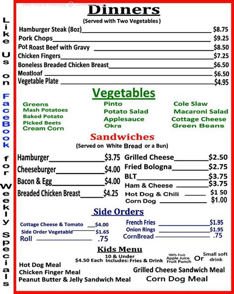 Online Menu Of Rubys Diner Restaurant Oliver Springs Tennessee 37840