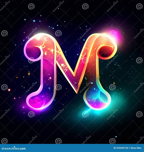 Neon Letter M Glowing Neon Font Vector Illustration Stock