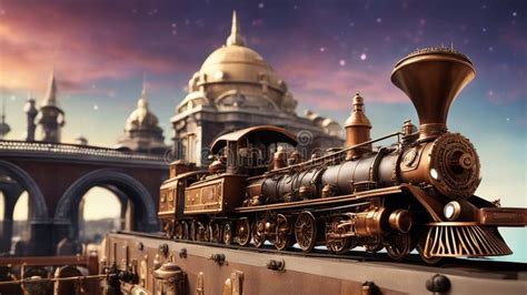 A Steampunk, a Colorful Scene of a Steampunk Train, with Jewels ...