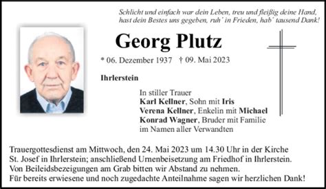 Traueranzeigen Von Georg Plutz Mittelbayerische Trauer