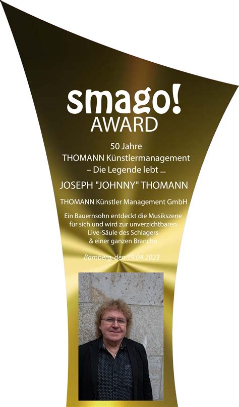 JOSEPH JOHNNY THOMANN smago Award für Konzertveranstalter Legende