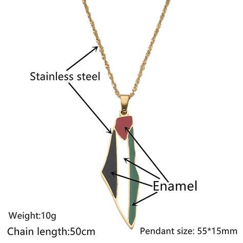 Gold Plated Palestine Flag Map Necklace Pendant With 50cm Chain