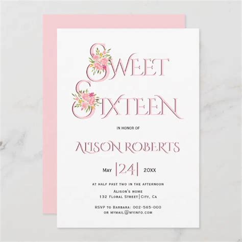 Blush Pink Typography Pink Roses Sweet Sixteen Invitation Zazzle