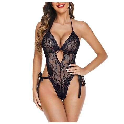 Qcmgmg Women Lingerie Plus Size Clearance Lace Sleepwear Teddy Naughty