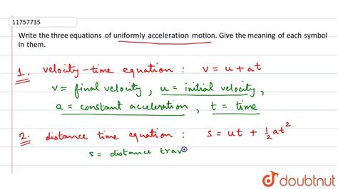 Write The Three Equations Of Uniformly Acceleration Motion Give The