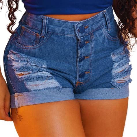 Short Jeans Feminino Cintura Alta Destroyed Bermuda Jeans Feminina