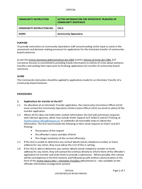 Fillable Online Victim Information For Interstate Transfer Of Community