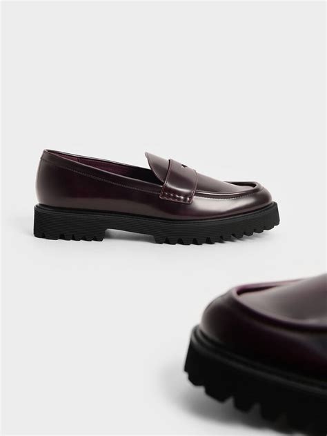 Burgundy Chunky Penny Loafers Charles And Keith Us