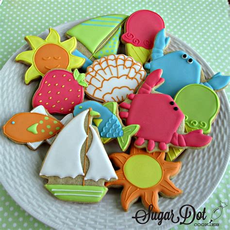 Decorated Sugar Cookies Royal Icing Summer Sun Sailboat Crab Ice Cream Cone Class Party