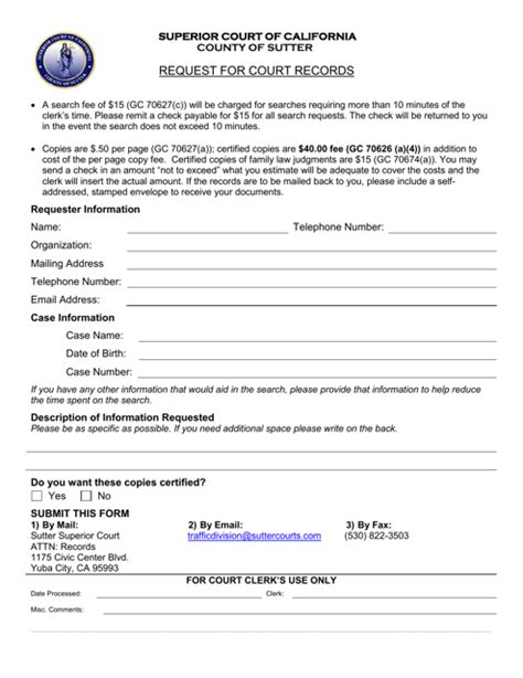 County of Sutter, California Request for Court Records - Fill Out, Sign ...