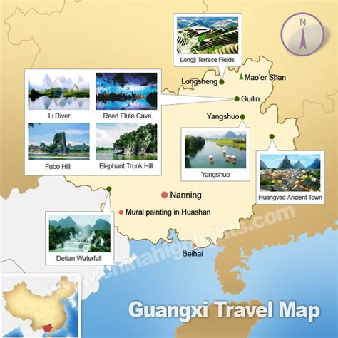 a map showing the location of guangxi travel map in asia and other ...