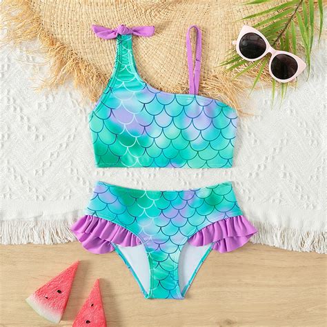 Bikini El Stico Con Estampado De Escamas De Pescado Para Ni A Traje De