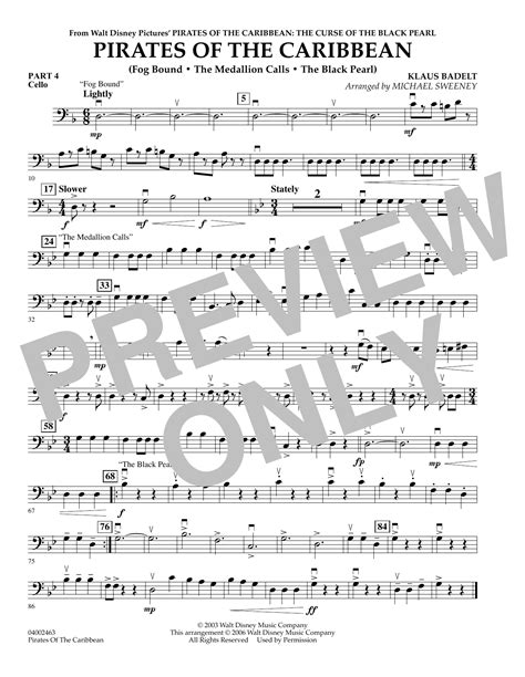 Pirates Of The Caribbean Pt4 Cello By Michael Sweeney Sheet Music