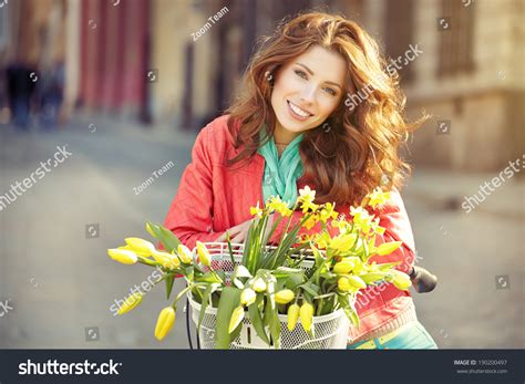 Sensual Brunette Girl Sitting On Bicycle Stock Photo Edit Now