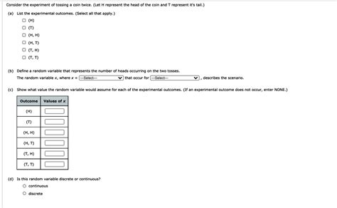Consider The Experiment Of Tossing A Coin Twice Let H Represent The
