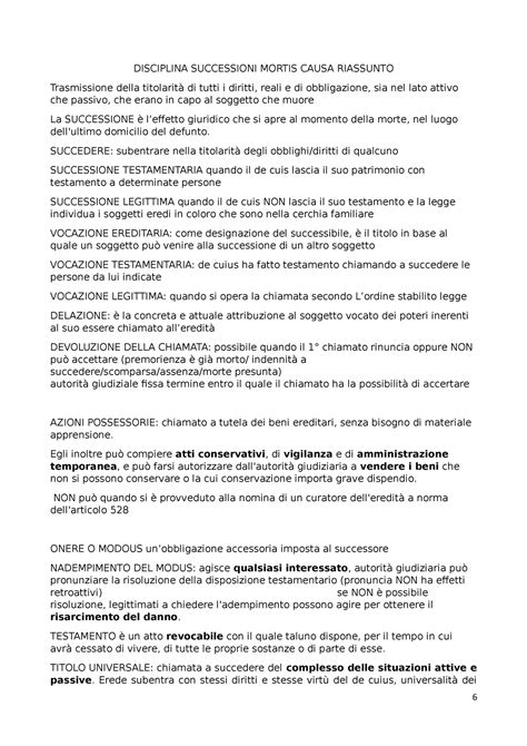 Disciplina Successioni Mortis Causa Riassunto Disciplina Successioni