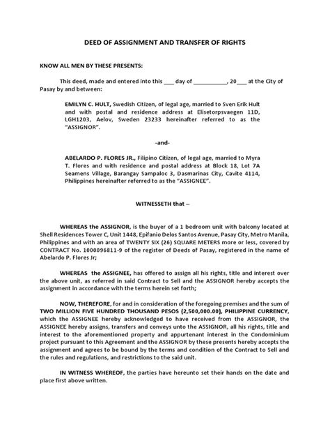 Deed Of Assignment Docx Assignment Law Property Law