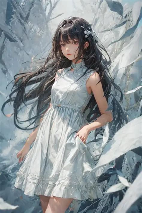 AI Art: black hair girl. черноволосая девушка в белом алатье by ...