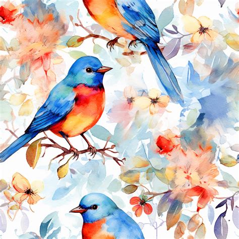 Premium AI Image | A painting of birds on a branch with flowers.