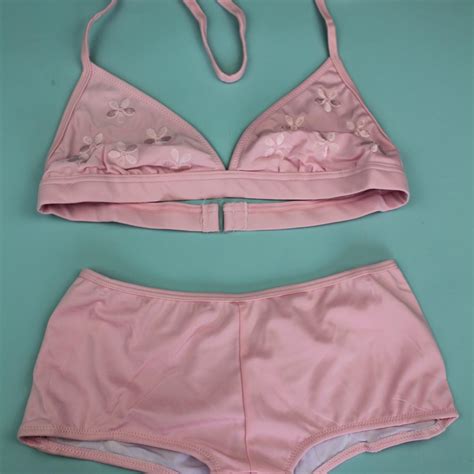 Vintage Deadstock Pink Floral Bikini Shorts Set Depop