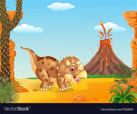 Cartoon triceratops three horned dinosaur Vector Image