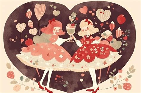 Premium Photo Lesbian Anime Couple Inside Abstract Heart Illustration Valentine Romantic