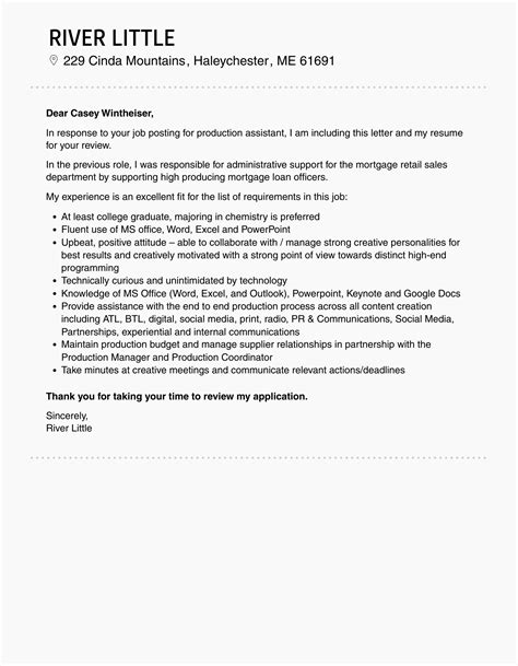 Production Assistant Cover Letter Velvet Jobs