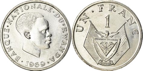 Coin Rwanda Franc 1969 Aluminum Km8 African Coins