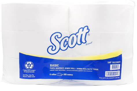 Scott Basic Blanco Hoja Sencilla X 500 Mt Paq X 6 Rollos Manos Libres