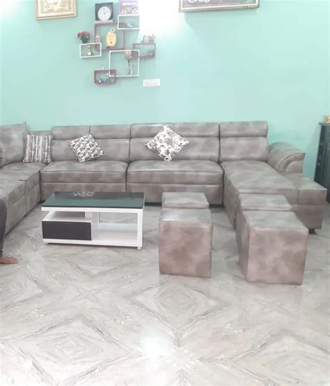 Seater Leather L Shape Sofa Set With Puffies At Rs Set In The