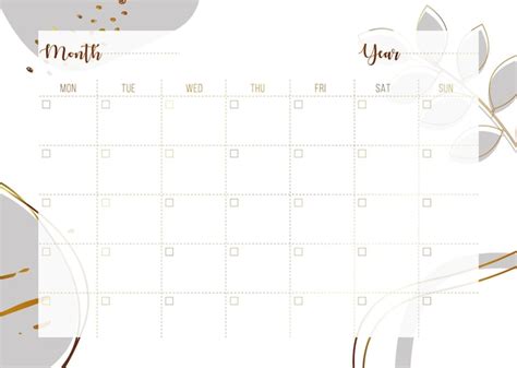 Plantilla De Calendario Planificador Mensual Vector Premium