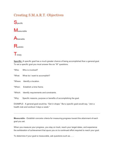 SMART Objectives | PDF | Goal | Senses