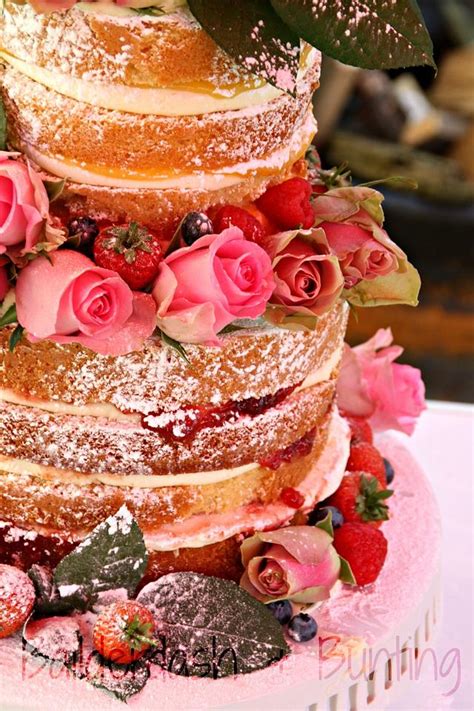 Naked Cake With Roses Cake By Ballderdash Bunting CakesDecor