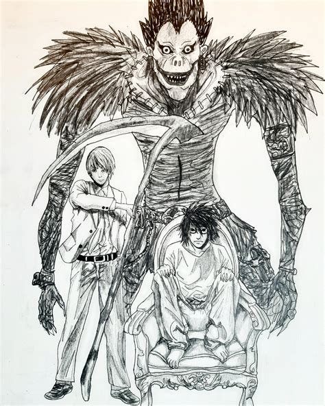 L, Light and Ryuk by me : r/deathnote