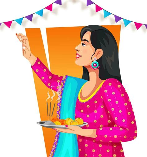 Vector Side Pose Of An Indian Woman Applying Tika And Holding Puja