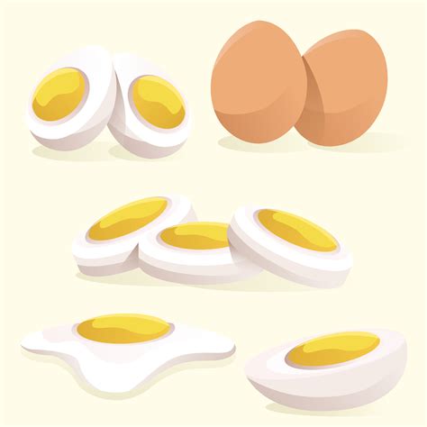 Cartoon Egg Isolated On White Background Set Of Fried Boiled Half