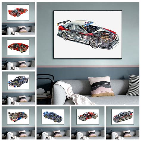 Racing Car Chart Hot Bmw M3 E30 Component Diagram Poster Wall Art Canvas Painting Prints For