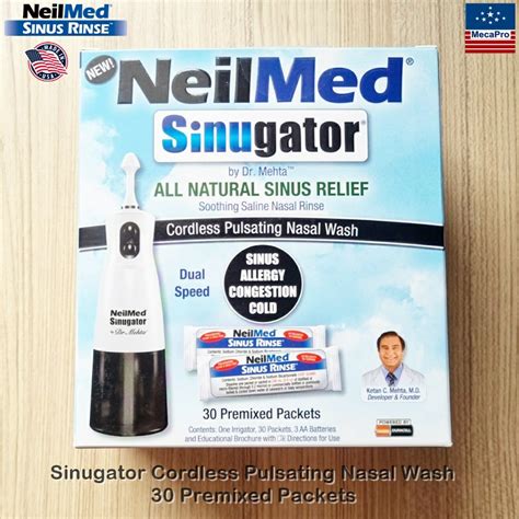 NeilMed Sinugator Relief Cordless Pulsating Nasal Wash Kit 30 Premixed