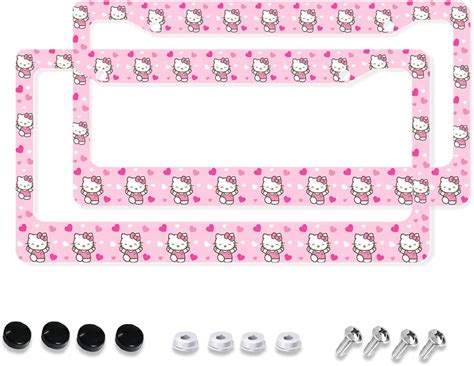 2 Pcs Pink Kitty Cat License Plate Frame Women Cute Car