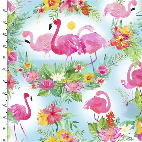 Flamingo Fabric Tropical Flamingo Fabric Digitally Printed Etsy