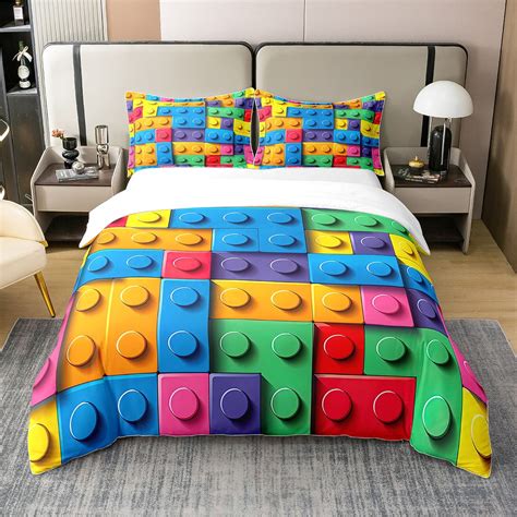 Yst Building Blocks Cotton Duvet Cover Full Colorful Bedding Set