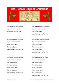 Christmas Lyrics: The Twelve Days of Christmas Song | TpT