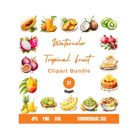 Watercolor Tropical Fruit Clipart Bundle Pineapple Png Tropical Fruit