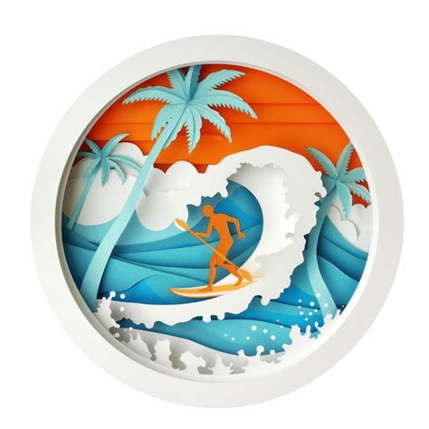 Premium Psd A Picture Of A Surfer Riding A Wave With Palm Trees In