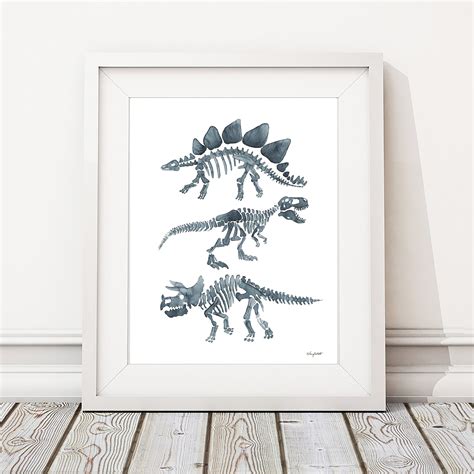 Dinosaur Skeleton Wall Art Watercolor Painting Dinosaur - Etsy