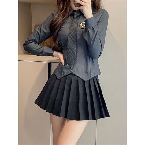 Jual COD Ready Jalan Mode Kuliah Gaya JK Seragam Pinggang Kemeja Lengan Panjang Perempuan Hot