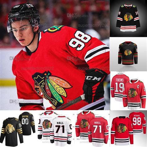 Chicago 98 Connor Bedard Jersey Blackhawks Taylor Hall Jonathan Toews Caleb Jones Alex Stalock