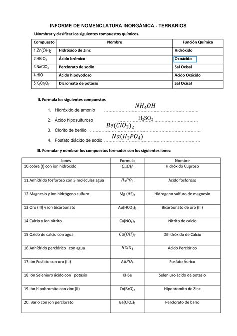 Informe Nomenclatura Compuestos Ternarios Grupo 1 INFORME DE