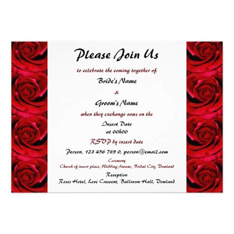 red roses wedding invitations - customizable 5" x 7" invitation card ...