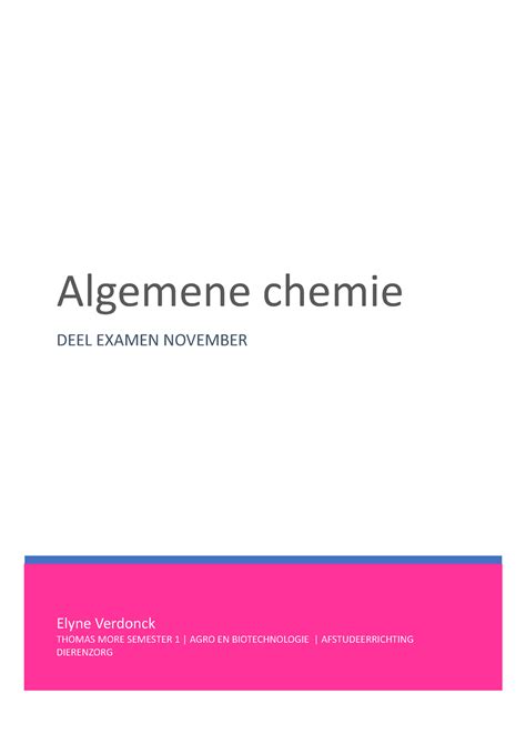 Samenvatting Chemie Examen November Elyne Verdonck Thomas More